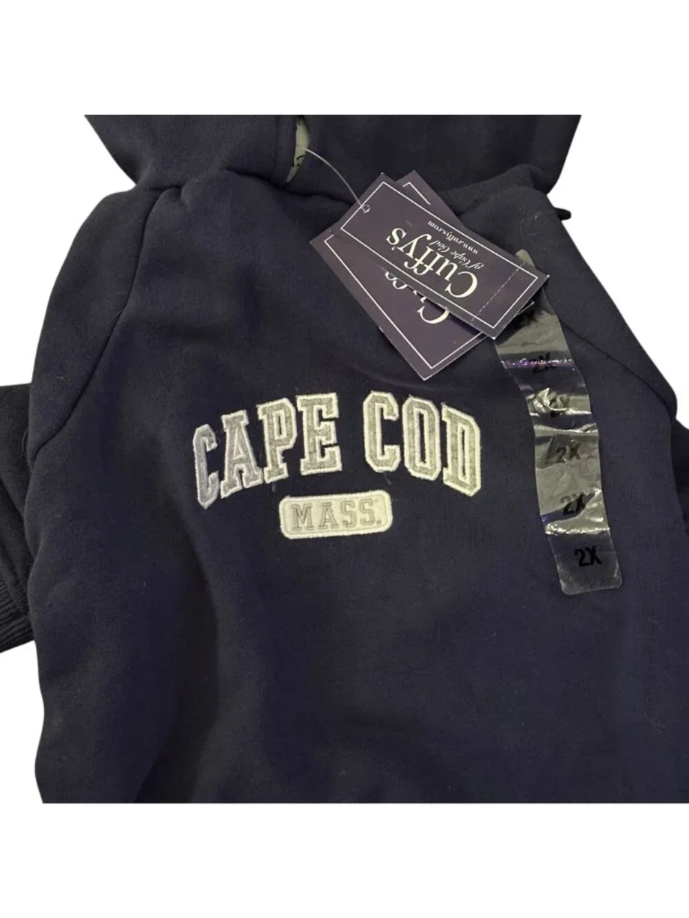 Cuffy's Cape Cod Dog Hoodie Sweatshirt Navy Gray 2X XXL 26-28